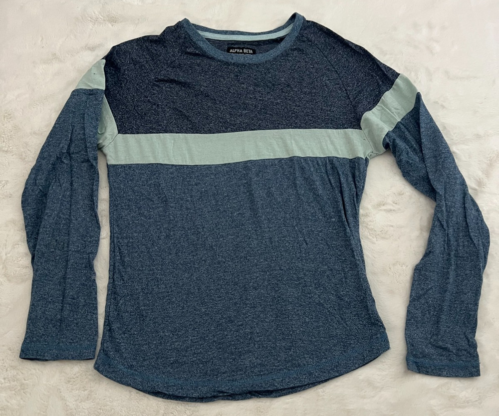 Alpha Beta Womens Small Blue Colorblock Long Sleeve Crew Neck Shirt Casual Top S